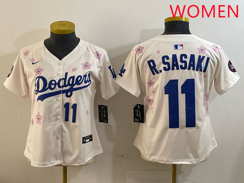 Women Los Angeles Dodgers #11 R.Sasaki Cream Sakura Edition 2025 Nike MLB Jersey style 8